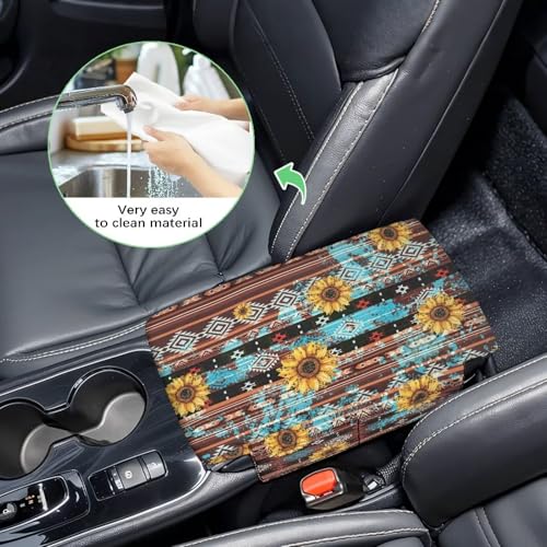 Aztec Sunflower Brown Car Center Console Cover Soft Non (Aztec Sunflower Brown)