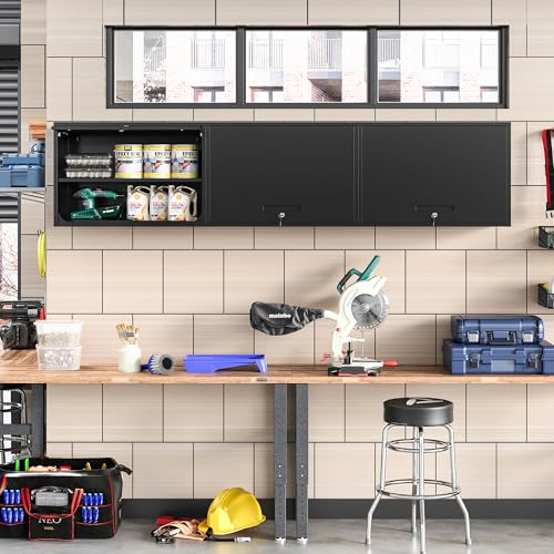 Metal Wall Cabinet with Locking Door and Shelf (21.65"H / Black)