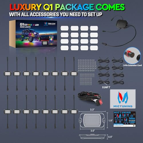Q1 RGB+IC 16‑Pod Rock Lights for Trucks UTV with 384 Light Chips (rgb+ic 16 pods)