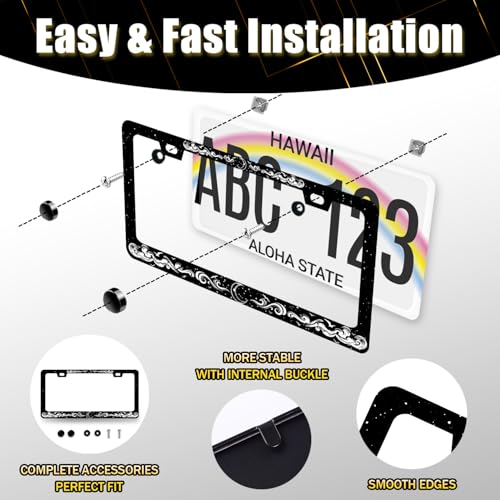Moon License Plate Frame Clouds Stars Starry Sky License Holder with 2Holes (Moon With Clouds Stars Starry Sky)