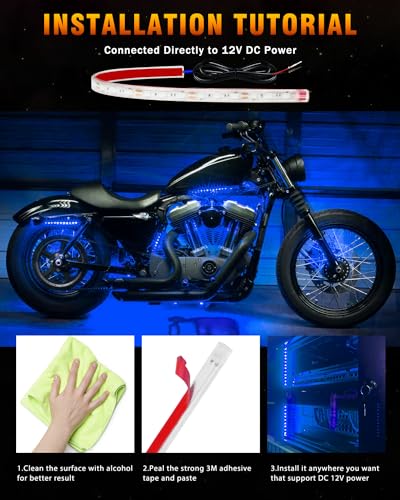 12V LED Strip Lights Blue 32CM Waterproof for Car Boat Motorcycle Pack of 6 (Blue)