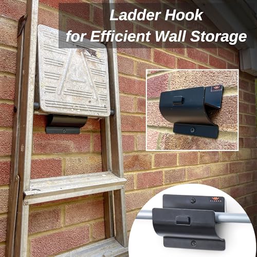 Ladder Hanger Set of 2 for Garage Wall (Black / Pack of 2 Hooks)