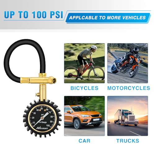 100PSI Tire Pressure Gauge Glow Dial 14" Extended Hose (Night Glow Tire Gauge)