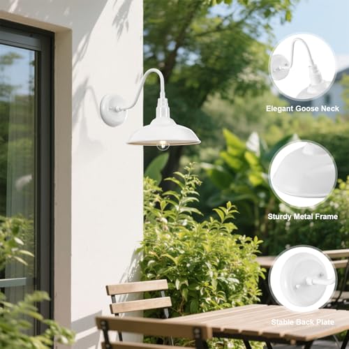 10 Inch Dome Outdoor Gooseneck Barn Light Fixture White Exterior Barn Wall Lantern (Glossy White / 10" Dome)