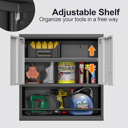 31" H Metal Garage Storage Cabinets with Doors and Shelves (31"H / Black & Grey)