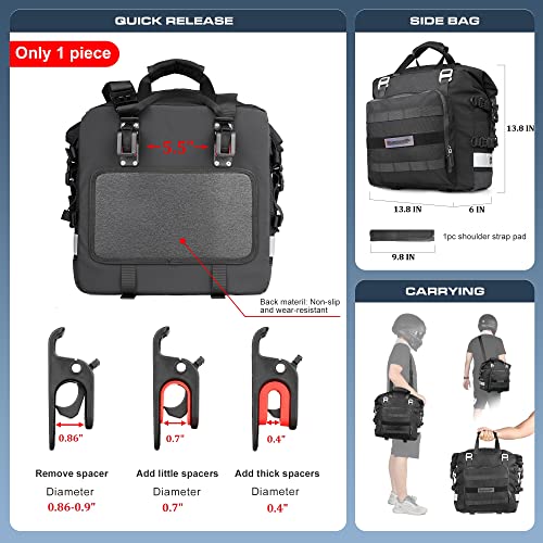 Motorcycle Saddlebag Waterproof Motor Luggage Pack Quick Release Motorbike Side Bag 20L Fits Most Adventure and Sports Bike Motorcycle Racks (Black 20L / Black 20L)