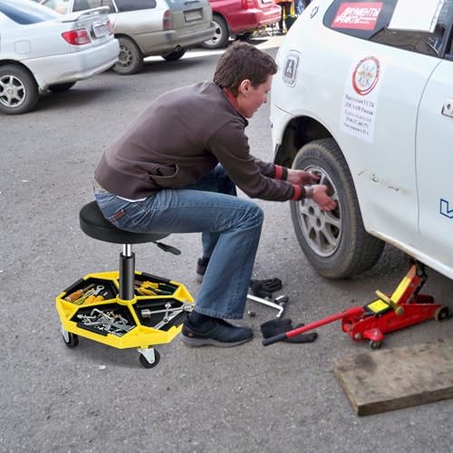 Adjustable Mechanic Rolling Stool (Yellow)