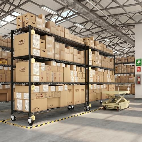 4 Tier Heavy Duty Shelving with Wheels (Black)