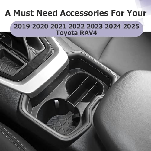 for 2025 Toyota RAV 4 Accessories Compatible with 2019 2020 2021 2022 2023 2024 2025 Toyota RAV 4 Front Center Console Cup Holder Organizer Secondary Storage Box Insert Tray ABS Material
