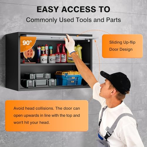 Metal Wall Cabinet with Locking Door and Shelf (21.65"H / Black Grey)