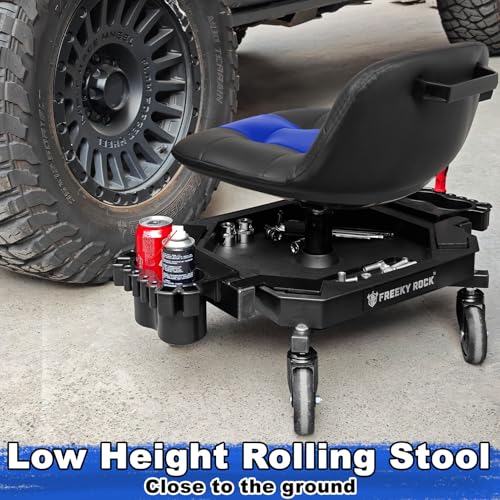 Rolling Stool with Wheels (Carbon Fiber Blue)