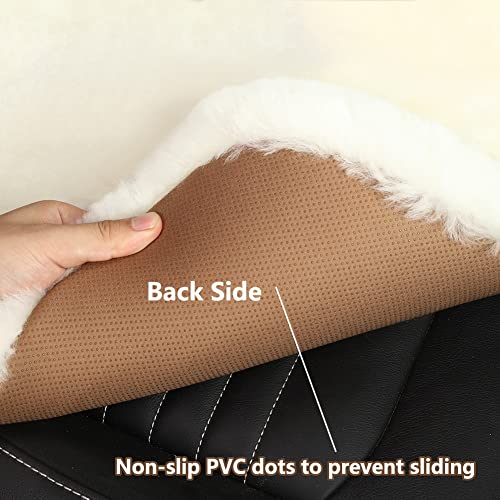 Genuine Sheepskin Car Seat Cushion Seat Covers for Cars Trucks SUV Comfort Seat Protector Pad for Car Driver Seat Car Accessories for Women Office Chair Car Decor (Khaki / Front Seat Cushion-1 Pc)