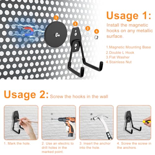 Strong Magnetic Hooks Heavy Duty Neodymium Magnetic Tool Holder Magnet Garage Hooks for Hanging Broom (Black_4)