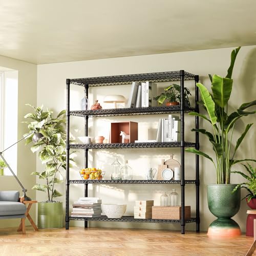 5 Tier Adjustable Heavy Duty Metal Storage Shelving Unit (5 Tier, 17.7" D x 59.1" W x 70.9" H / Black)
