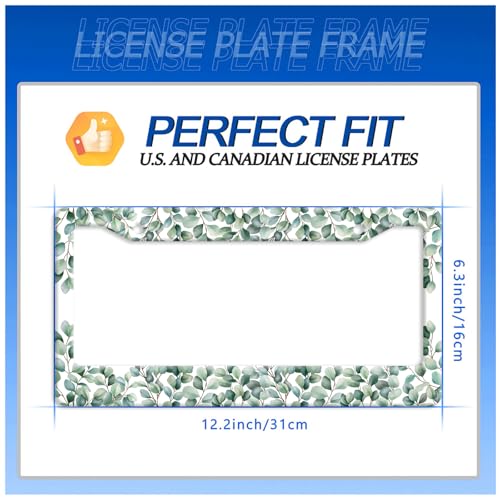 Green Leaf License Plate Frame Stainless Steel Car Accessory 6x12 Inch (Green Leaves Pattern)