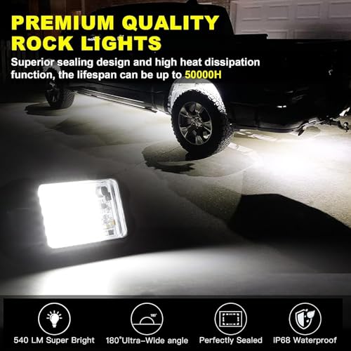 8 Pods 6000K pure White Rock lights Aluminum 9 (Pure white rock lights - 8 pack)