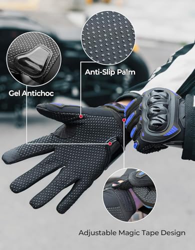 Motorcycle Gloves for Men (Blue / Medium)