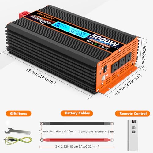 3000 Watt Pure Sine Wave Power Inverter 24V DC to 110V 120V Converter for Family RV Off Grid Solar System Car with Type (24V-3000W)