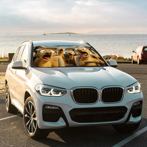 2025 Upgrade Funny Cute Animals Car Windshield Sun Shade Umbrella 5 Layers Nano Coatings Meerkat Driving Car Front Window UV Block Sunshade Cover for Most Cars SUV Universal Size 57"x30" (Meerkat Driving)