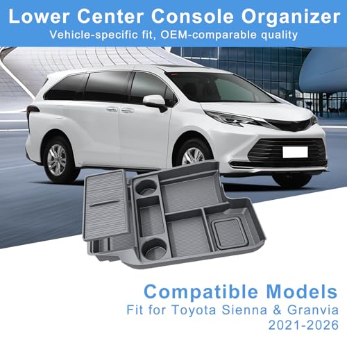 Center Console Tray Organizer for Toyota Sienna 2021 (Gray)