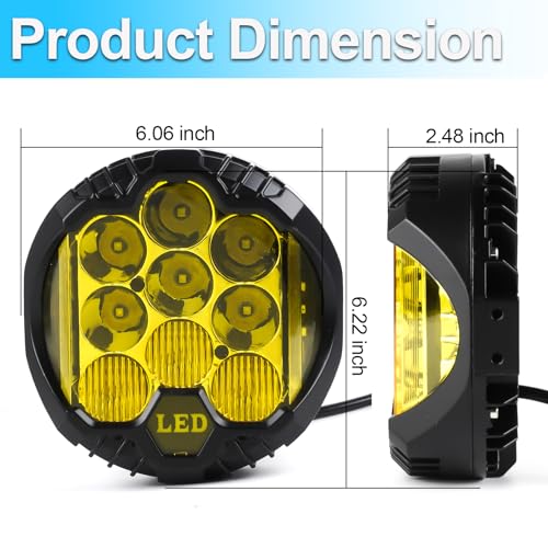 7 Inch Pair Amber Round LED Offroad Lights 90W Amber Yellow Off Road Light Fog Lights Driving lightsWaterproof Light Pods for Pickup Trucks 4x4 SUV ATV UTV (Amber / 7inch)