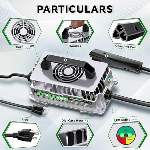 48 Volt 18 AMP Golf Cart Charger for 48 Volt EZGO RXV & TXT with 3 Pin Triangular Plug for 48V Lead Acid Battery