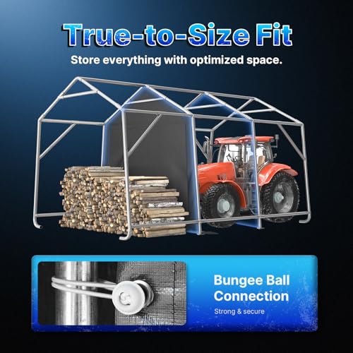 10X15 ft Garage Shelter Steel Metal Peak Roof Portable Storage Shed Carport for Motorcycle Boat (Dark Gray / 10'x15')