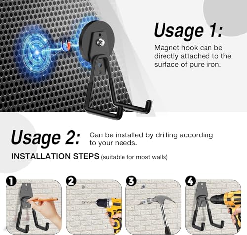 8 Pack Heavy Duty Storage Magnetic Utility Hooks Large Garage Strong Extra Magnet Hooks Hanger with Anti (2.6in Magnet-8 Pack-Black)