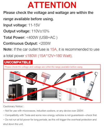 400W Car Power Inverter 12V to 110V AC|24W+65W USB C (BLACK)
