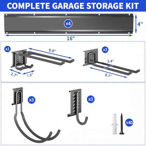 Garage Tool Organizer Wall Mount (64" - 10 Hooks)