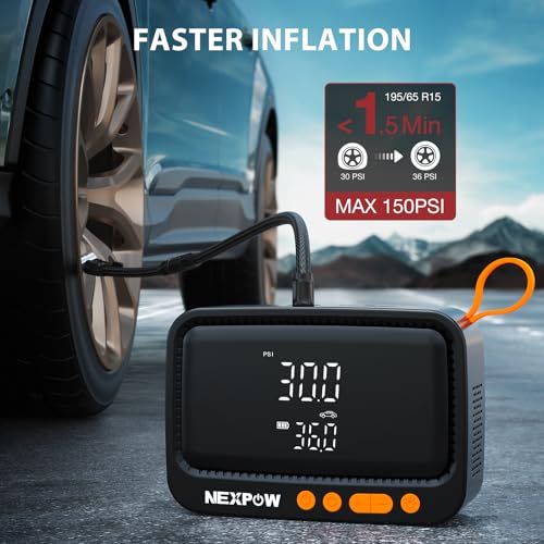 Tire Inflator Portable Air Compressor (Cordless 150 PSI / Orange)