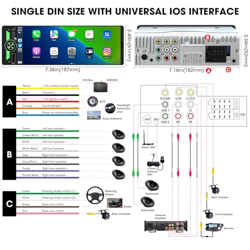 Single Din CarPlay Stereo Receiver (6.5 Inch Car Stereo)