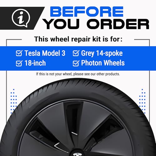 Premium Tesla Wheel Curb Rash Repair Kit for Model 3 18 (Tesla Model 3 / 18" Grey Photon)