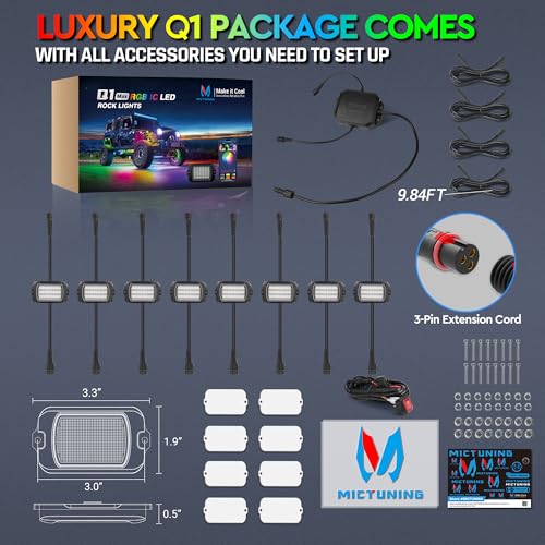 Q1 RGB+IC 8‑Pod Rock Lights for Trucks UTV with 192 Light Chips (rgb+ic 8 pods)