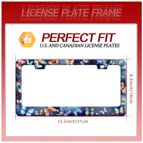 Colorful Butterfly Stainless Steel License Plate Frame for US Cars Decor (Colorful Butterfly)