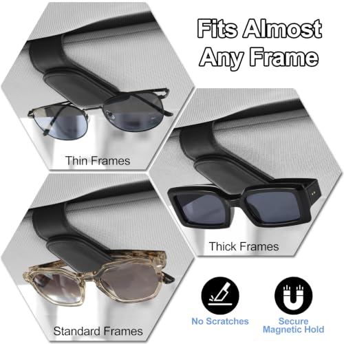 2 Packs Magnetic Sunglasses Holder for Car (Black 2 Pack)