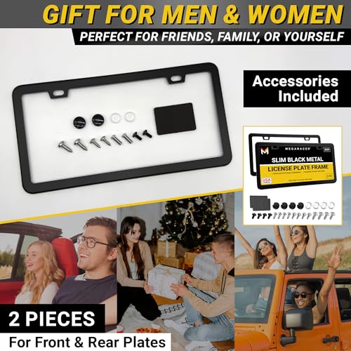 Premium Slim Matte Black License Plate Frames (Black / 2 Piece)