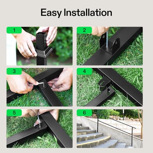 6 Step Stair Handrail 83"x36" Wrought Iron Porch Railing Black (Black / 6 Steps)