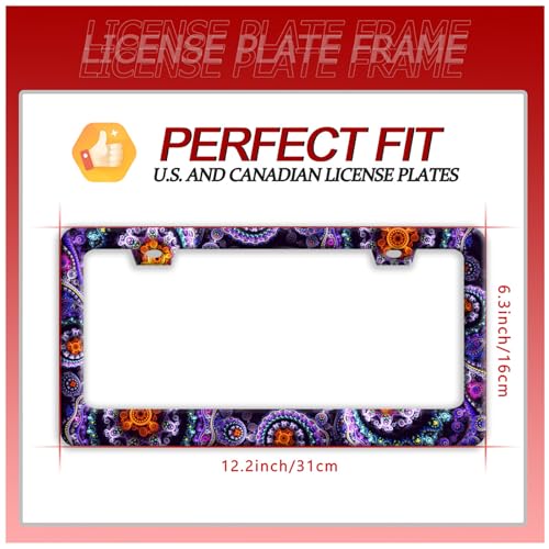 Fantasy Art Flowers License Plate Frame Colorful Mandala Floral License Plate Holder Funny Stainless Steel Accessories Cars Decor with 2 Holes and Screws Fits Standard Us Ca Vehicles 12.2 X 6 Inch (Fantasy Art Flowers)