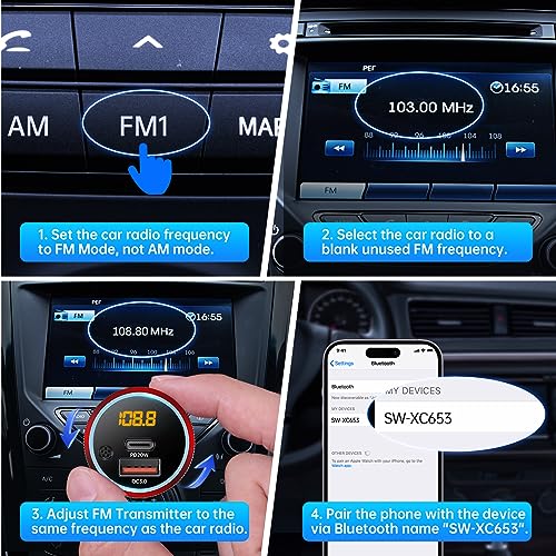 Bluetooth 5.4 Car Adapter 38W FM Transmitter Hands Free Calls (Black)