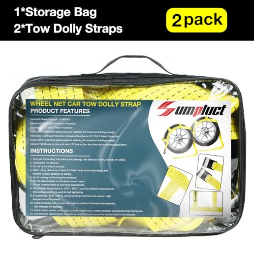 Tow Dolly Basket Straps with Flat Hook Fit 14" 15" 16" Car Tires (2 Pack-13"-16")