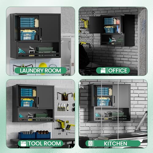 Garage Wall Cabinet (Black / 2 Doors & Open Storage)