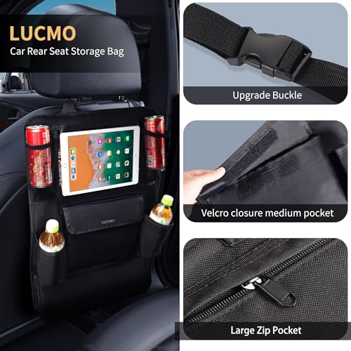 Car Backseat Organizer with Touch Screen Tablet Holder (Black / 1 Pack)