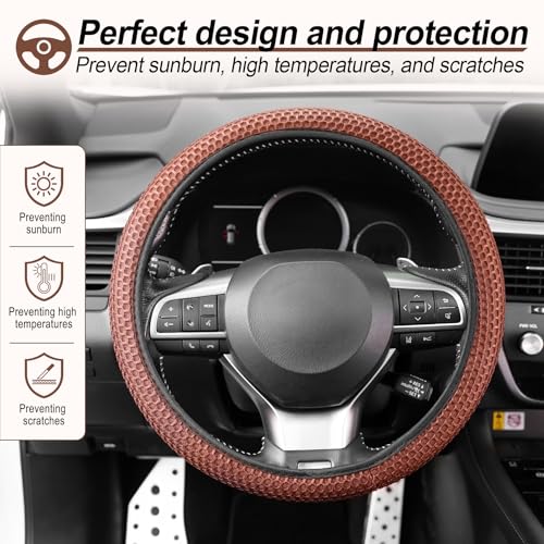 Elastic Stretch Steering Wheel Cover (Brown-Black)