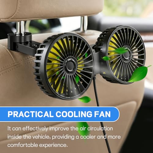 Car Backseat Fan USB Dual Head 3 Speed 360° Rotation Headrest (USB-Small)