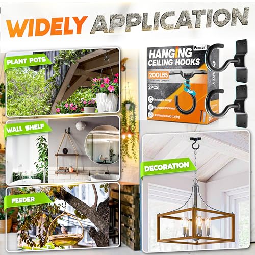 2Pcs 200LB Rotatable Ceiling Hook Wall Mount Metal Hanger for Hanging Plant (2PCS)