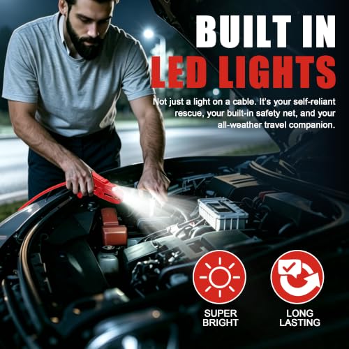 6 Gauge 16 Feet Jumper Cables with LED Light (6 Gauge 16 feet (LED))