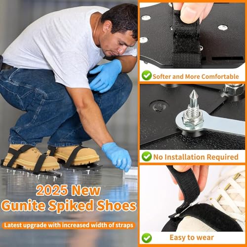 Epoxy Floor Spiked Shoes Fully Assembled Gunite Spiked Shoes with 3 (Fine Black / Medium 1 Pair)