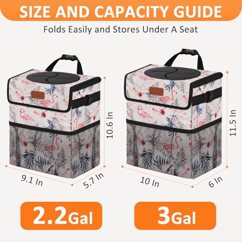 Car Trash Can with Lid Leak Proof Car Accessories for Women (2.2 Gallons / Pink Flamingos)