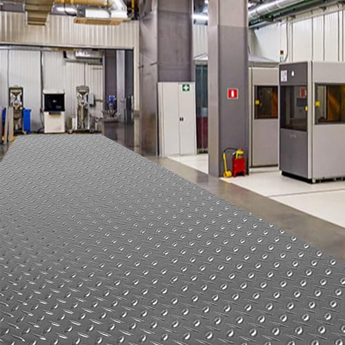 7.5Ft x 17Ft Rubber Flooring Mats 1.6mm Diamond Plate Flooring Roll (1.6mm-7.5Ft x 17Ft-Gray)